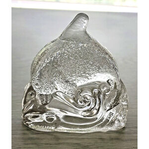 Candle Holder-Tea Light-Glass-Partylite-Dolphin Jumping Over Wave-Clear Glass
